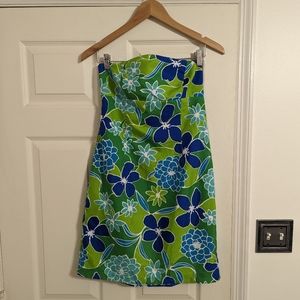 Faith Passion Reversible Hawaiian green And Blue floral strapless dress size 10